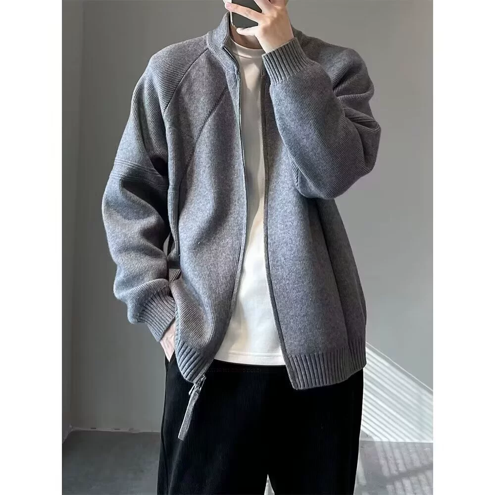 Цветной флис вязаный свитер с молнией для отдыха, кардиган, осень, oversize