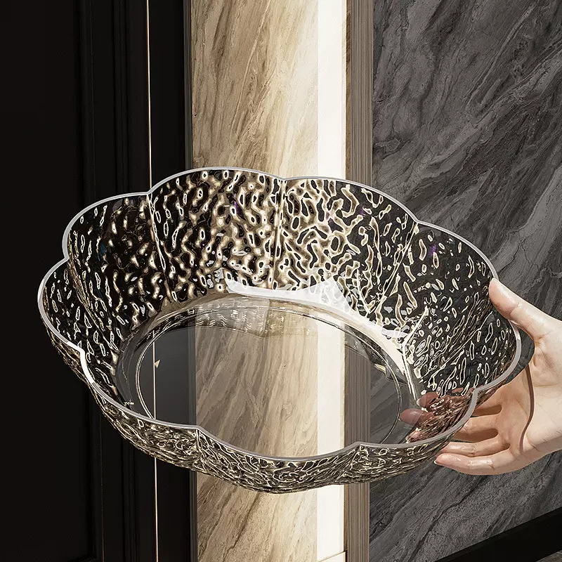 新款PET材质水果盘零食盘 中式家用日用餐厨花型果盘 可激光LOGO