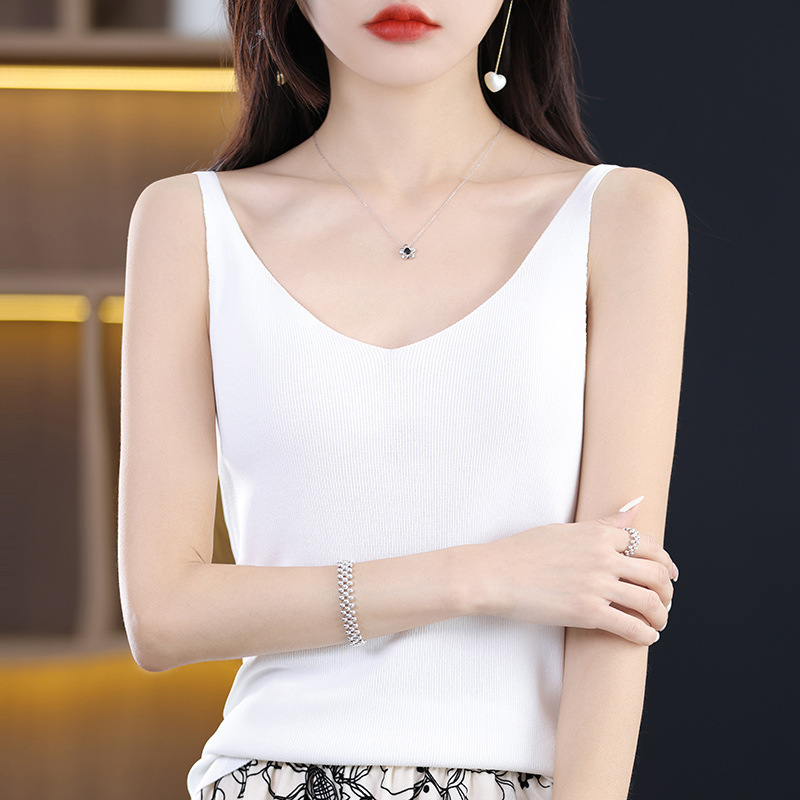 V-Neck Ice Silk Knitted Camisole Women's 2023 Summer Loose Inner Wear Outer Wear Sexy Beautiful Back Tube Top Base Shirt V-Neck Ice Silk Knitted Camisole Women's 2023 Summer Loose Inner Wear Outer Wear Sexy Beautiful Back Tube Top Base Shirt