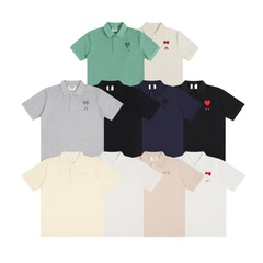 高バージョン高品質既製品 AM* 新しい愛刺繍 POLO 半袖 T シャツ ルーズフィット 男女同型