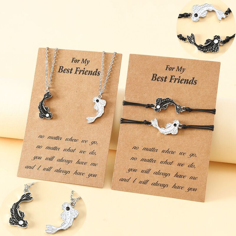 Amazon for European and American personality alloy oil drop tai chi fish good friend card woven bracelet necklace suit