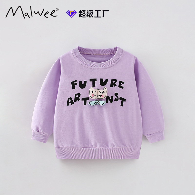 Sudadera de niña malwee transfronteriza otoño e invierno nuevo estilo cuello redondo re-top de otoño de niña de estilo occidental para niños pequeños y medianos europeos y americanos
