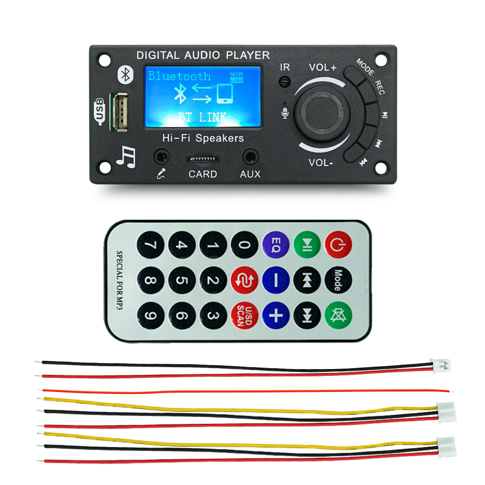 Pantalla LCD que muestra letras, accesorios de audio MP3 con alimentación de 12 V, decodificador, placa amplificadora DIY, conexión Bluetooth