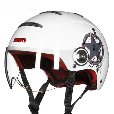 Motosiklet dəbilqələri Helmet for Men and Women, Universal - s-bright-white-gray-and-red-pentagram-b105