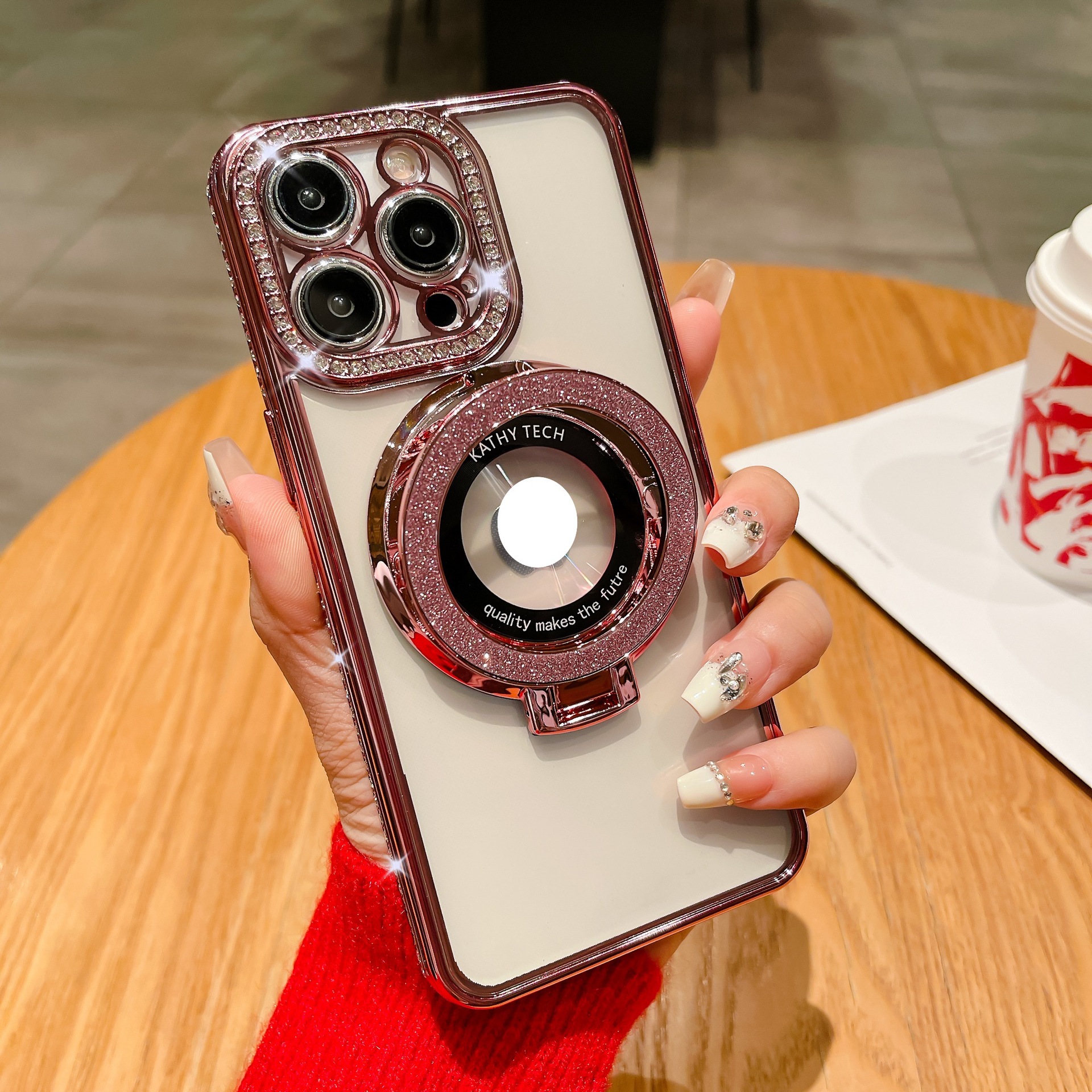 Soporte de succión magnética para iPhone17 caja de teléfono con brillo degradado 16Pro diamante de imitación galvanoplastia 13 funda protectora diamante