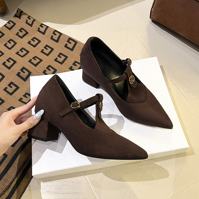 2026 nuevos zapatos franceses T-band Mary Jane zapatos de mujer de tacón ultra alto puntiagudo zapatos de mujer de tacones gruesos pequeño tamaño pequeño 33