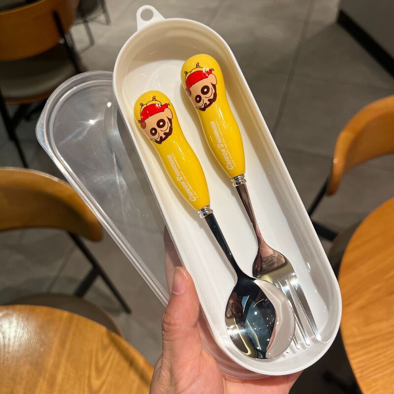 本物のクレヨンしんちゃん子供用セラミック 304 スプーン箸家庭用ライススプーンステンレス鋼学生ポータブルカトラリーボックス|undefined