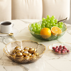 Ins Light Luxury Floral Fruit Plate Home Living Room Coffee Table Snack Fruit Bowl PET Plastic Gold Edge Fruit Basket Boneless Plate