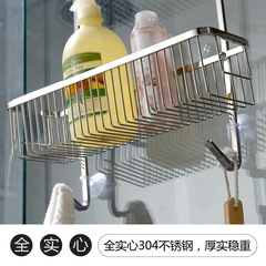9WOR沖涼玻璃門304不鏽鋼浴室掛籃衛生間免打孔置物架淋浴房雙層