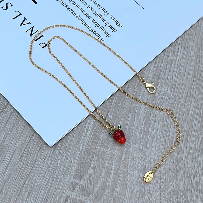14g Weight Jewelry Set Classification cable chain Chain Type 1 Piece Quantity Daily Occasion natural stone, Enamel Glaze, Copper Material Strawberry Pattern All Seasons Season Women's Gender Plating Design Sweet Style Sweet Strawberry Natural Stone Enamel Glaze Copper Cable Chain Jewelry Set In Bulk 10