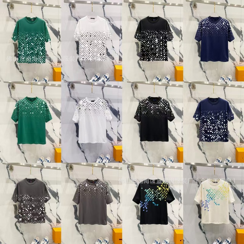 跨境奢潮驴家高品质L满印字母短袖潮牌外贸经典款圆领男女宽松T恤|undefined
