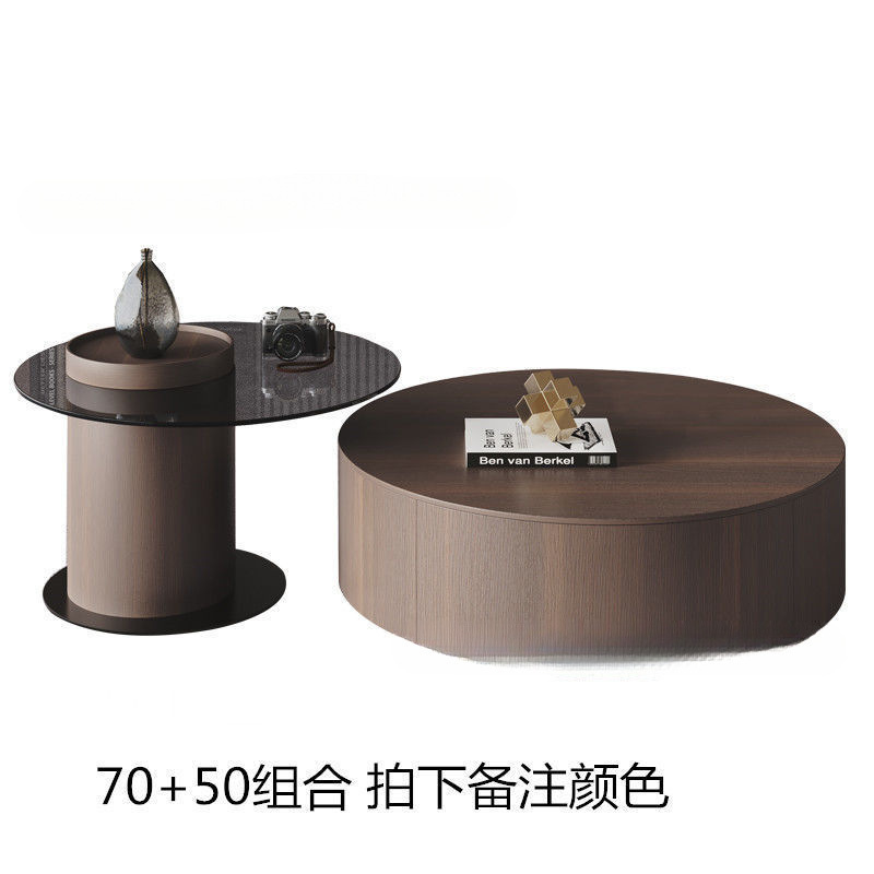 意式极简实木圆形茶几家用轻奢小户型茶台网红简约现代电视柜组合|undefined