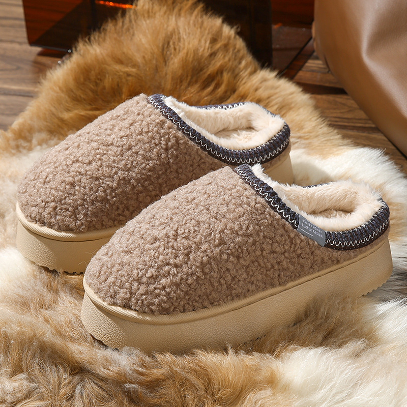 Zapatillas perezosas de suela gruesa Botas de nieve de una pieza de terciopelo granular 2025 nuevo otoño e invierno más zapatos de algodón de lana gruesa de terciopelo