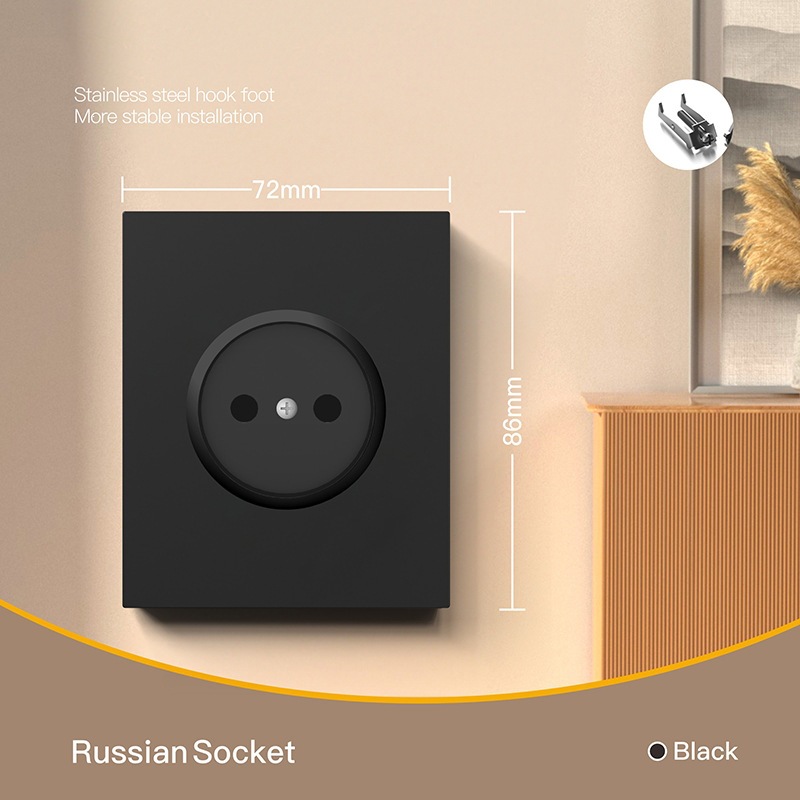 Interruptor de pared estándar europeo enchufe de pared negro alemán enchufe de agujero redondo CE interruptor Euro 16A 250V