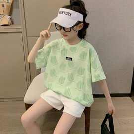 冰丝短袖T恤女童夏装洋气2026上衣新款中大童时髦潮童装薄款儿童