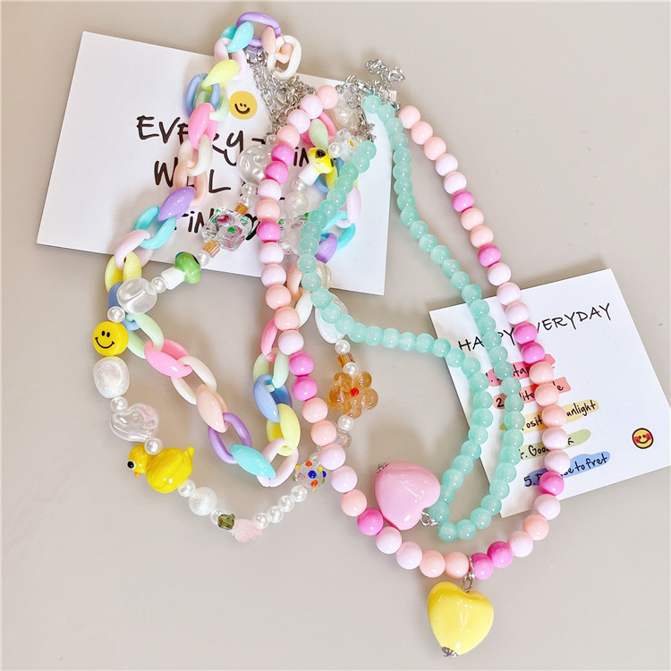 25g Weight Necklace Classification Cute Heart Shape Resin Glass Beaded Women's Necklace
