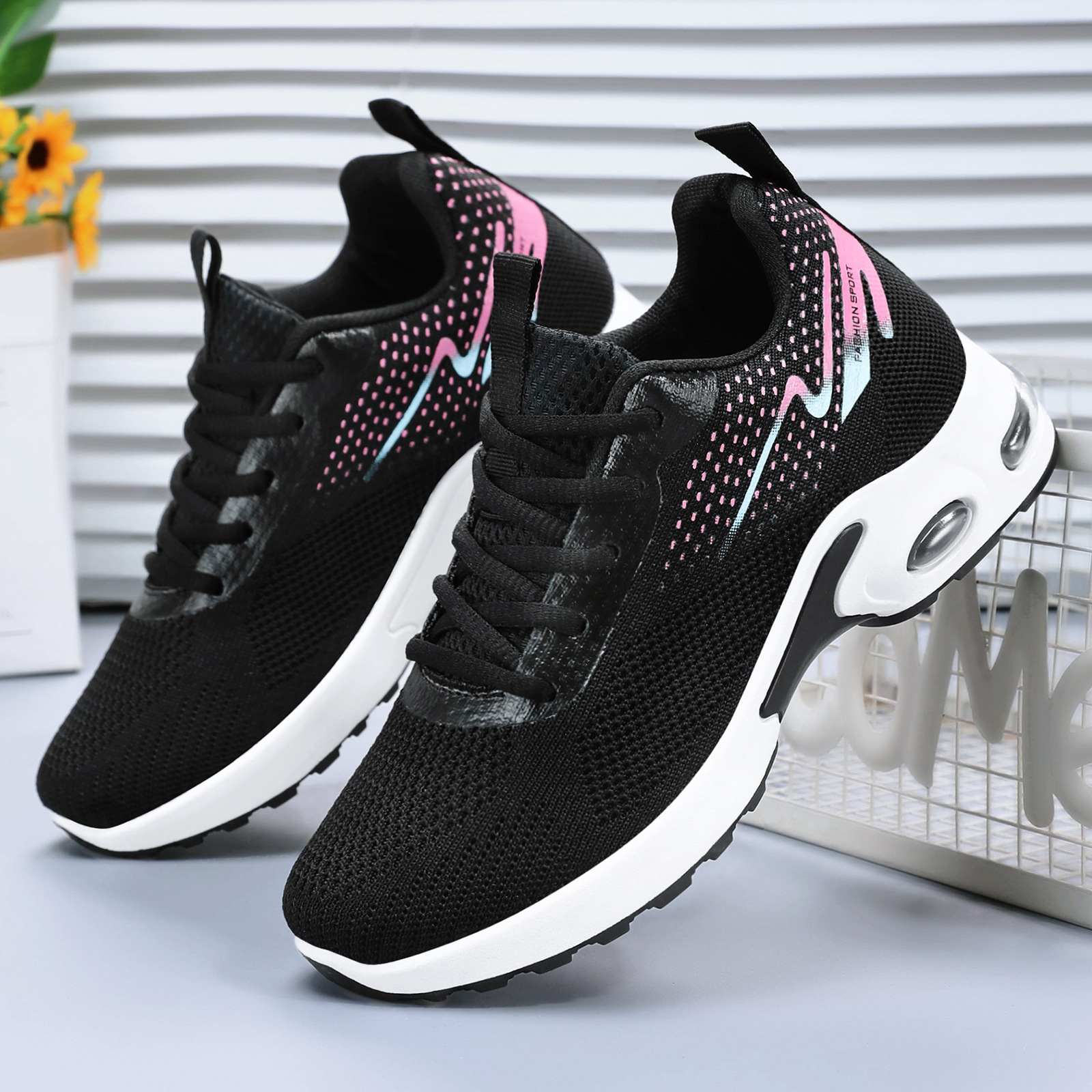 Zapatos de Mujer, Primavera 2026, Nuevo Estilo, Deportivos con Amortiguación de Aire, Tejido de Punto, Casuales, Fabricante, Suela Suave, Transpirables, para Comercio Exterior
