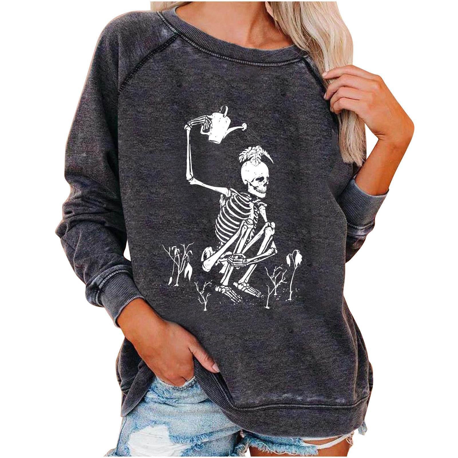 245g Weight Long Sleeve Sleeve Length Pullovers Placket Type Raglan Sleeve Sleeve Type Hoodies & Sweatshirts Long Sleeve Printing Vintage Style Skull
