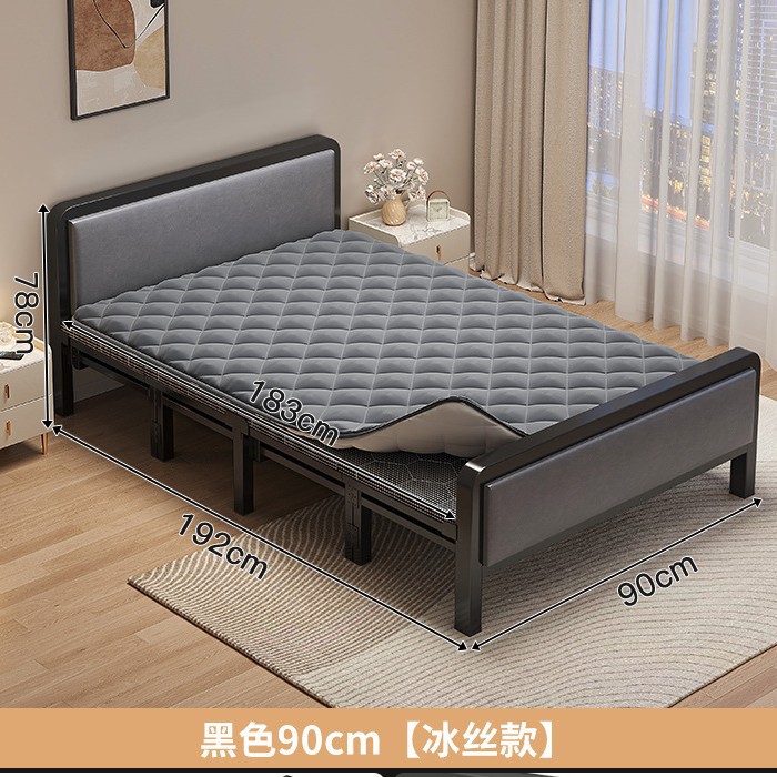 Cama plegable Cama individual Adulto doméstico 1 metro 2 Cama simple Alquiler Dormitorio Refuerzo Cama de hierro de placa dura Cama doble