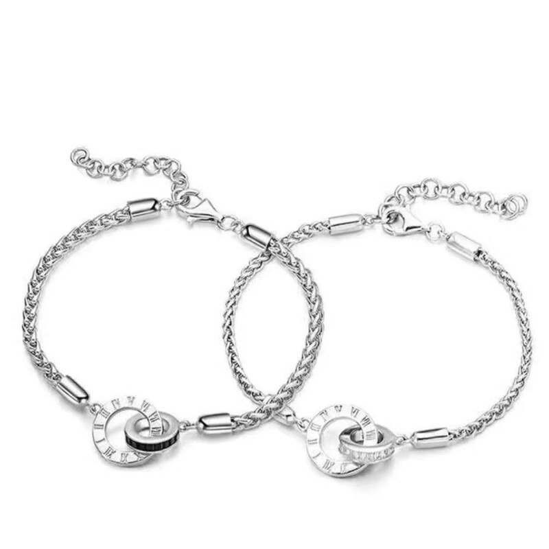Time Lovers Couple Bracelet for Men and Women, Simple Niche Interlocking French Double Ring Bracelet Commemorative Gift