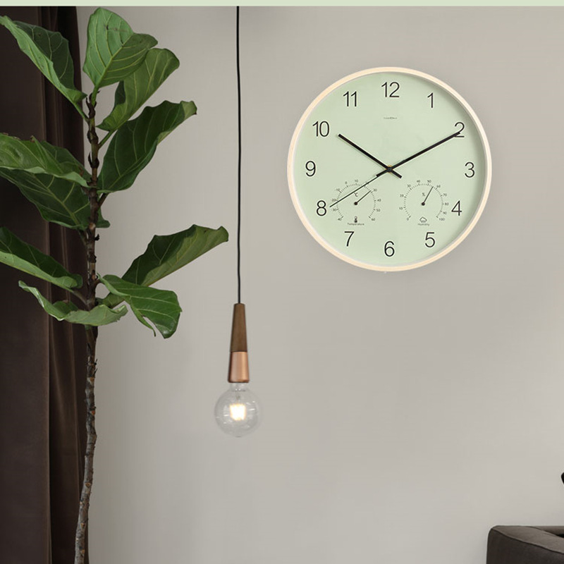 实木现代简约挂钟北欧免打孔客厅钟表装饰时钟多功能客厅装饰挂钟