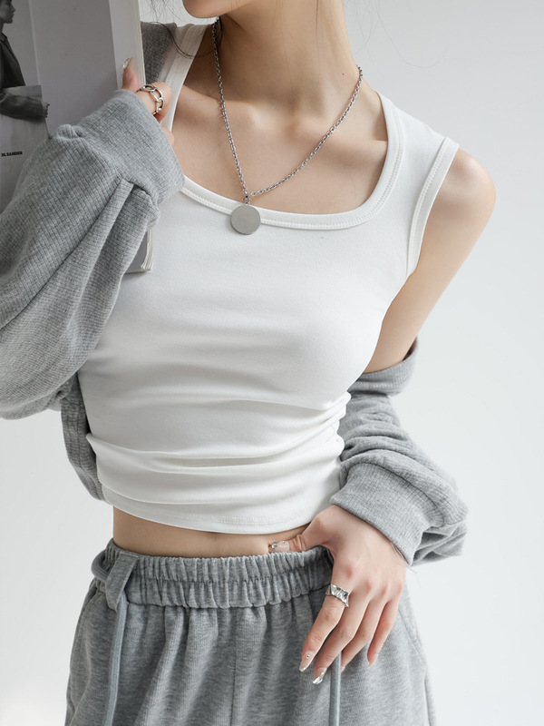 ホワイトコットンベストスーツ、ボトムノースリーブサスペンダー付き、女性用春、夏、秋のアウターウェアホットガールプラスサイズトップ|undefined