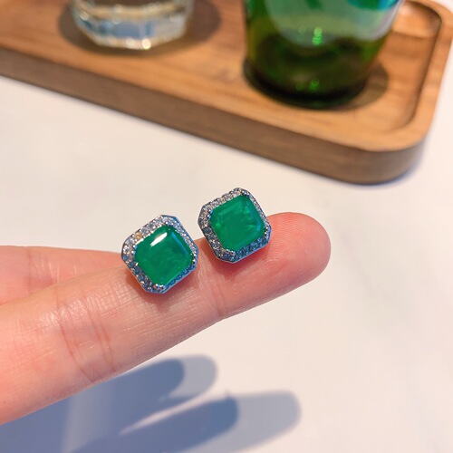 Zhuang Sheng Sheng Jewelry Fashion Trend Imitation Emerald Square Pendant Necklace Earrings Set Women's Gift Pendant