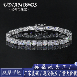 European and American Cross-border Trendy Brand New Entry Luxury S925 Silver Set with D Color Alien Moissanite Cuban Chain Bracelet Fashion Jewelry