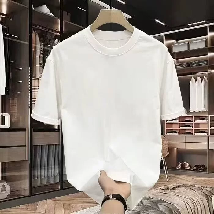 Молоко для молодых мужчин футболка с короткими рукавами из ледяного шелка летняя повседневная коммерция высокого качества сплошной цвет рубашки для мужчин