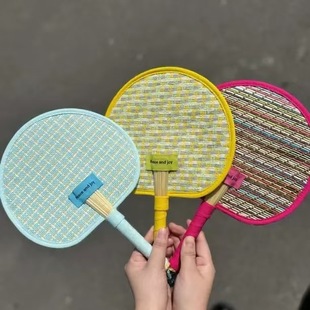 Popular Summer Hand-Woven Dopamine Wheat Straw Fan, Photo-Taking Artifact Fan, Summer Hand-Woven Wheat Straw Fan