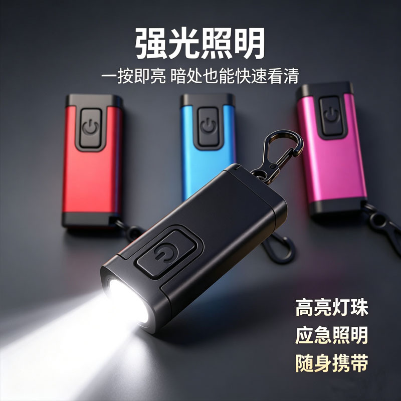 Mini portable keychain light CPB, strong light, rechargeable, with buzzer alarm, suitable for outdoor work, portable small flashlight