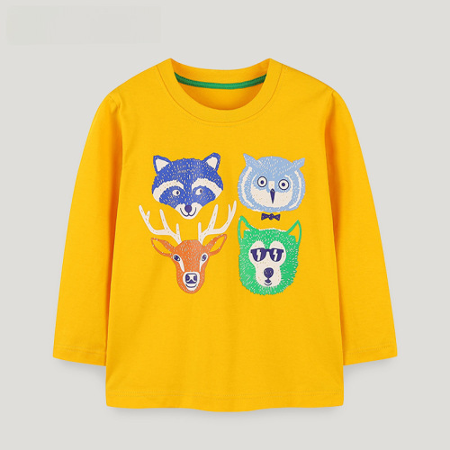 Cross-border supply source 23 autumn new small and medium children long-sleeved T-shirts children cute cartoon printed cotton base shirt
