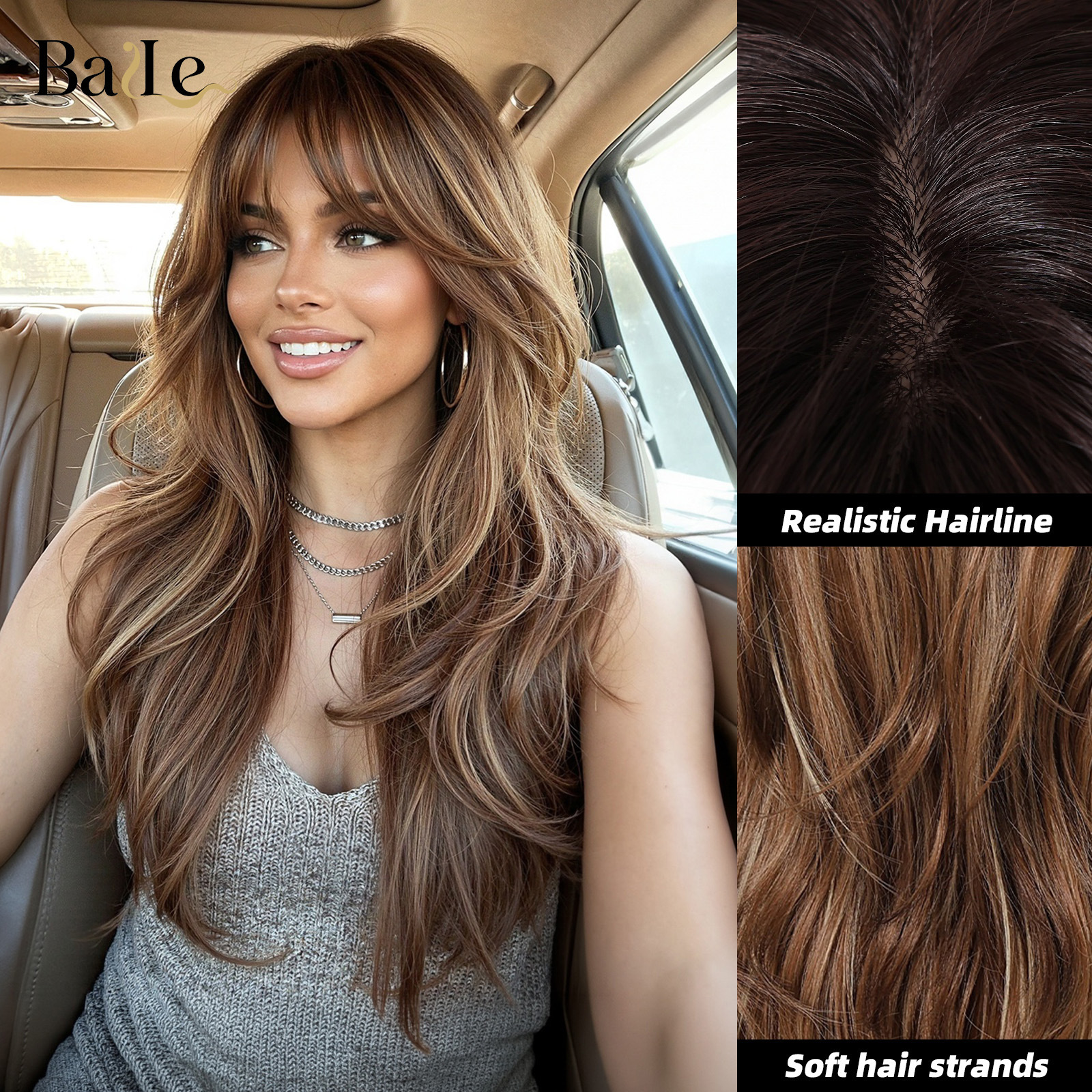 Explosiones transfronterizas de estilo europeo y americano, capas doradas perezosas, cabello largo medio, modificación de la cara, pelucas de seda de alta temperatura, modelado