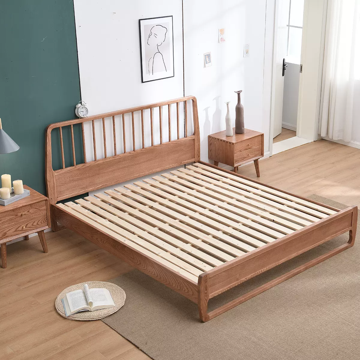 竖琴床北欧简约实木床主卧ins小户型白蜡木温莎床日式原木双人床