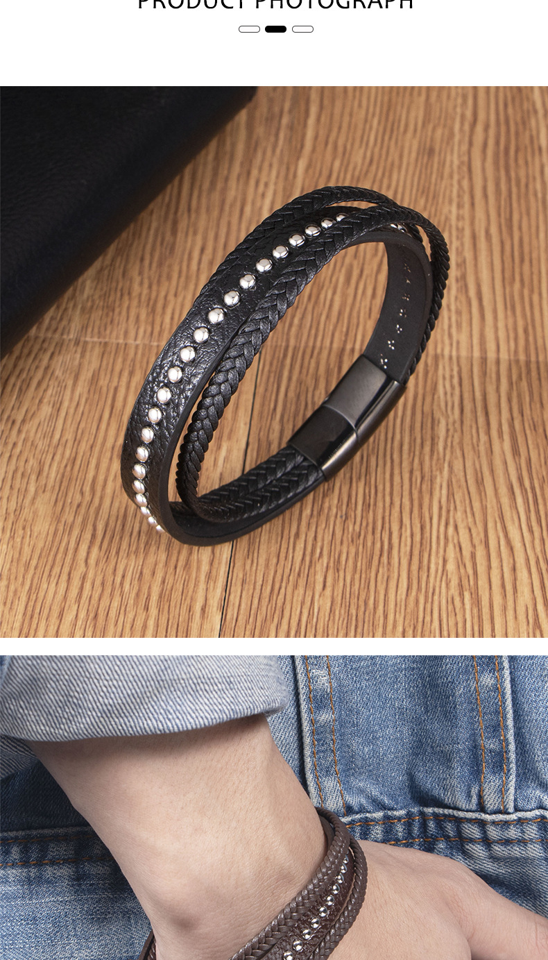 24g Weight Bangle Classification Pu Leather Chain Material 1 Piece Quantity Daily Occasion 304 Stainless Steel, Pu Leather Material Geometric Pattern All Seasons Season Men's Gender Layered Design Retro, Simple Style Style Retro Simple Style Geometric 304 Stainless Steel Pu Leather Layered Men's Bangle Men Cord & Leather Bracelets