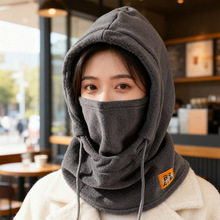 加绒帽子围脖一体女冬季保暖护脸面罩防风围脖套电瓶车头盔内胆帽