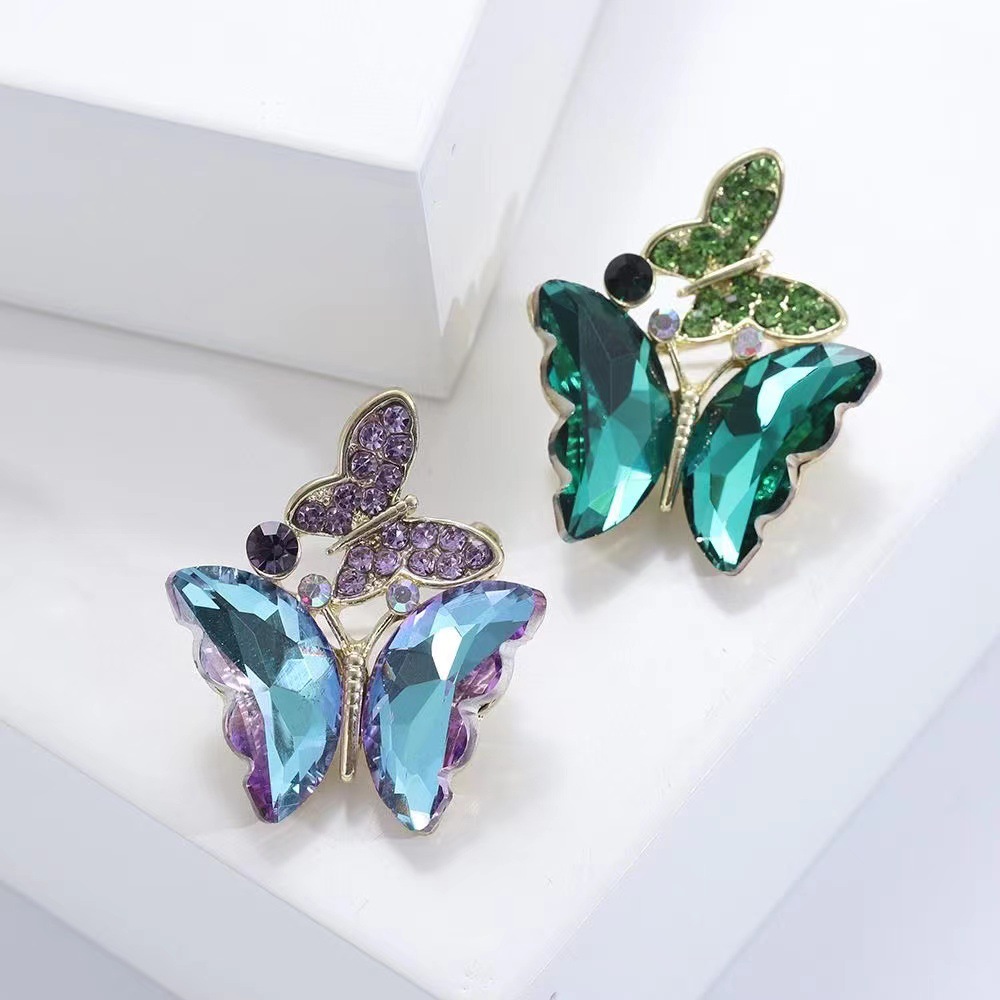 Double Butterfly Brooch For Women Elegant Crystal Accessory_voghion.com