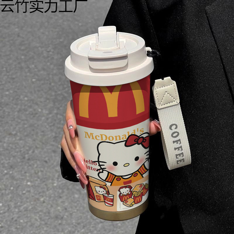 フライドポテト KT 猫 316 ステンレス鋼コーヒーカップ漫画かわいいセラミック断熱カップハイエンドエナメルカップインスタイル|undefined