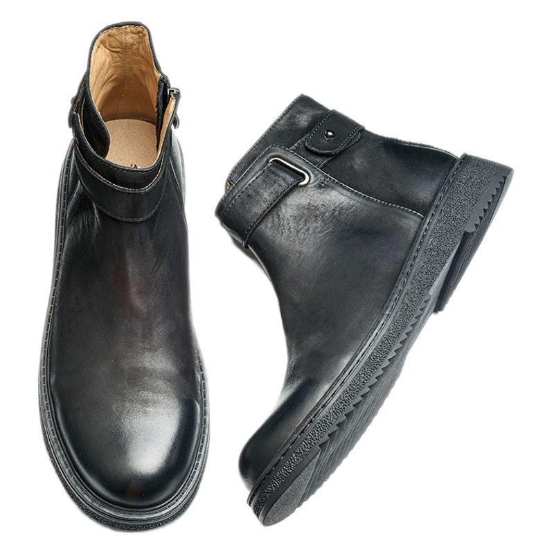 Новые Ботинки Челси из натуральной кожи с флисовой подкладкой, мужские Ботинки Martin до середины голени, ботильоны в английском стиле, мягкие кожаные ботинки без шнуровки на флисовой подкладке