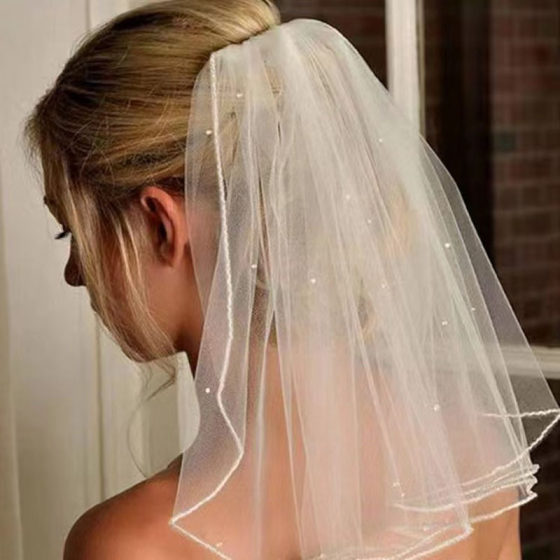 New French Pearl small head yarn with comb double-layer bridal bridesmaid license photo veil vintage veil headdress