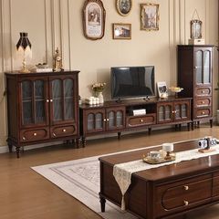 中古風実木テレビキャビネット家庭用リビングルームのお茶の組み合わせ現代フランス大容量収納棚