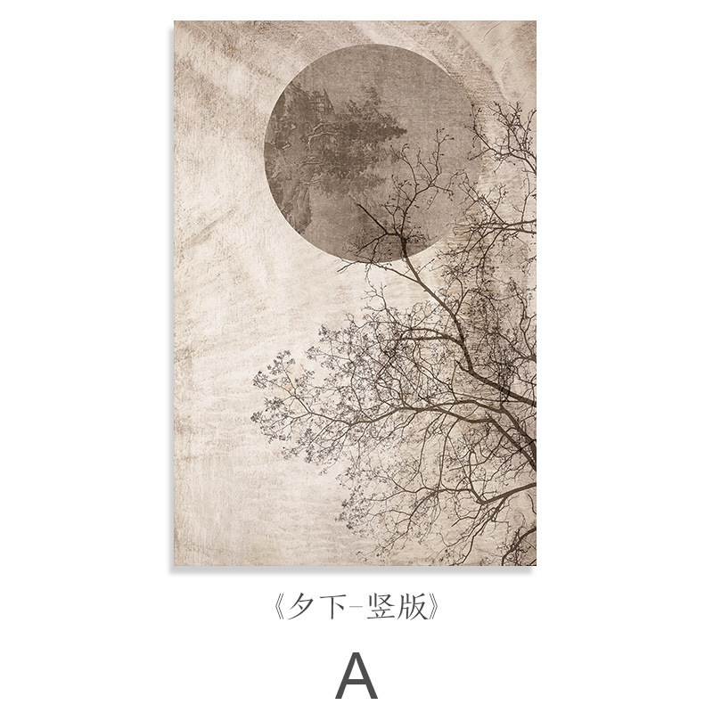 わびさびリビングルーム大型吊り絵画新中国風ログスタイル玄関ホテルB&B寝室ベッドサイド装飾絵画壁画|undefined