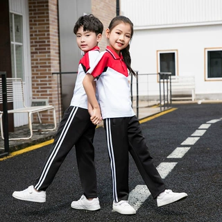 中学生夏季蓝白校服套装初中高中毕业班服小学生表演运动服装