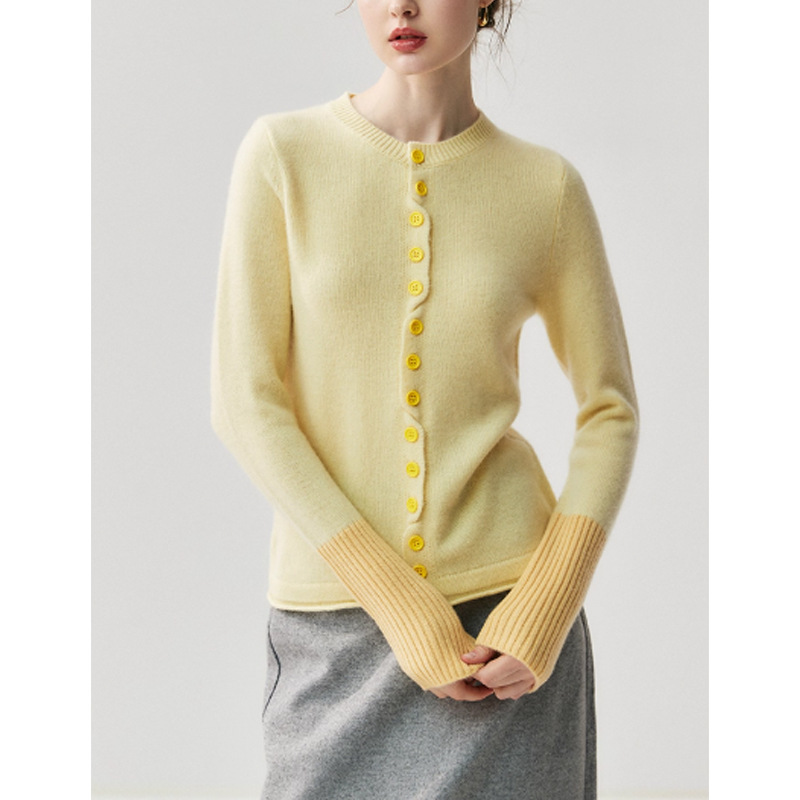 Color Art Basic Aesthetics Baby Cashmere Knitted Cardigan Women's Round Neck Sweater Slim Fit Autumn Jacket Color Art Basic Aesthetics Baby Cashmere Knitted Cardigan Women's Round Neck Sweater Slim Fit Autumn Jacket