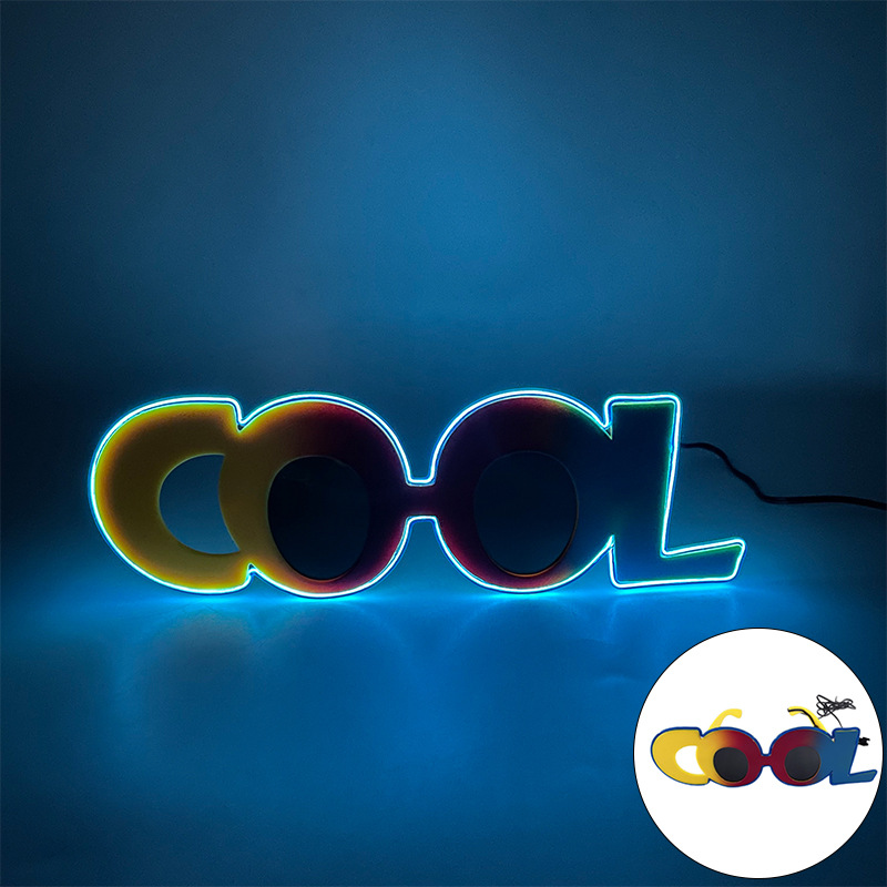 Gafas luminosas para fiestas en la playa, accesorios de modelado de fotos de cumpleaños de celebridades de Internet, gafas luminosas LED con letras COOL de colores image 7