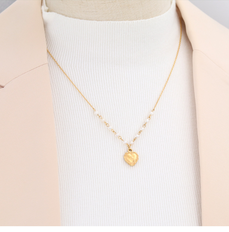 Fashion Heart Shape Titanium Steel Gold Plated Pendant Necklace 1 Piece