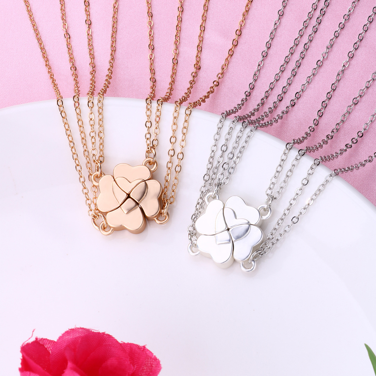 Simple Style Four Leaf Clover Heart Shape Alloy Plating Unisex Pendant Necklace display picture 6