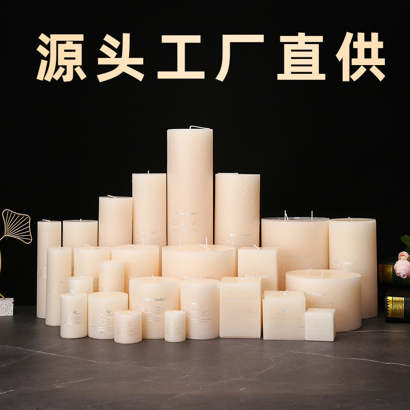 [Factory direct supply] ivory white candle smokeless lighting emergency column wax wholesale home hotel romantic tasteless