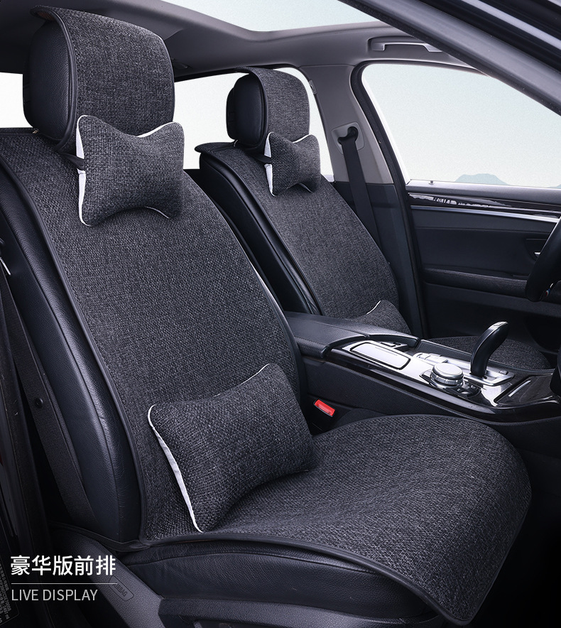 Car Seat Cushion, Universal for All Seasons, Car-Specific Cotton and Linen Thickeneded, Tie-Free Fabric Linen Single-Piece Car Seat Cushion and Chair Cover