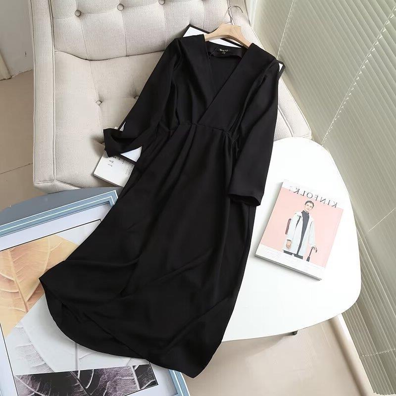 Bm&Md&Za Spring and Summer New Pleated Women's Simple Style Elegant Long Black Dress 06632803800